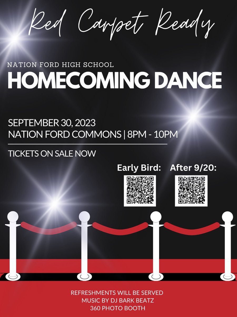 HoCo Dance tickets! 

🗓️ Saturday, Sept 30

🕗 8:00PM

📍NAFO Commons

Scan the QR code in the photo to purchase. 
Early Bird $20 until Sept 20
$25 after Sept 20

Come “Red Carpet Ready”!