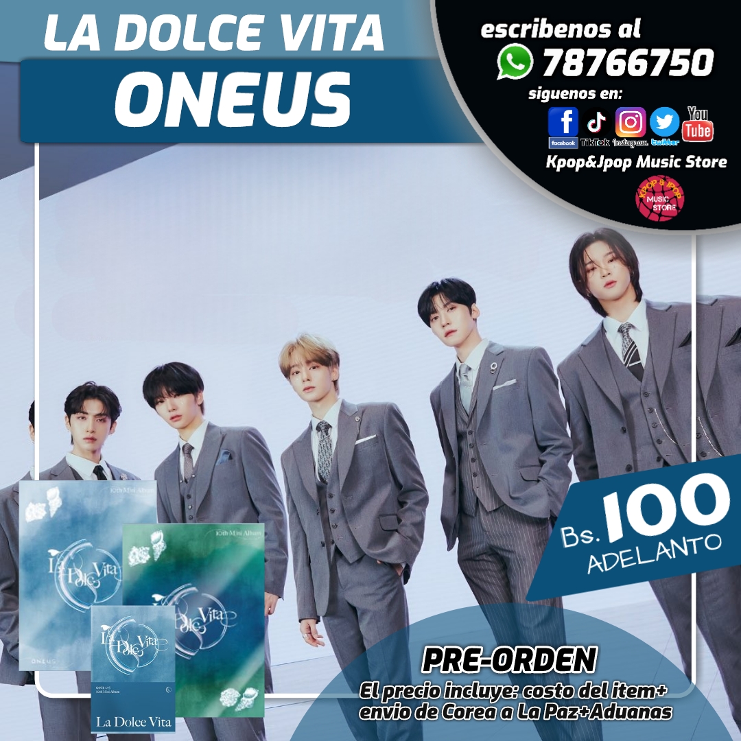 KpopJpop_store's tweet photo. 🏮⛩ #KpopJpopMusicStore ⛩🏮
ⓅⓇⒺⓄⓇⒹⒺⓃ
#ONEUS #LaDolceVita +ADUANA+Envio express
📌 Versión #MAIN ver. L/ ver. D
📌 Versión V #POCAALBUM unica
‼️ +Informacion‼️ escríbenos 👥 al 📲 78766750👉 whatsapp 📩 https://t.co/HDc4Ordmuz
#KPOP #KpopBolivia #OneusBolivia https://t.co/FXxn1ngV7z