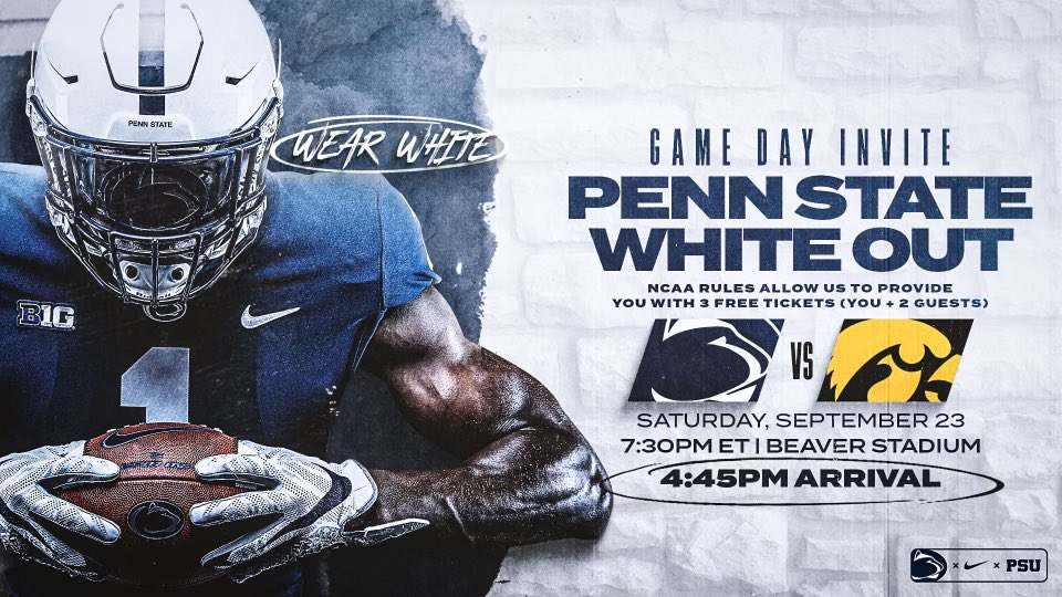 I will be down in happy valley sept.23 for the white out game verse iowa⚪️📍 <a href="/CoachTerryPSU/">Terry M. Smith</a> <a href="/TheD_Zone/">The D Zone</a> <a href="/TonyJones_810/">T. Jones</a> <a href="/jcessante/">Justin Cessante</a> <a href="/DavidLusky/">David Lusky</a> @QB_CoachKShort <a href="/copatton/">Cody Patton</a>