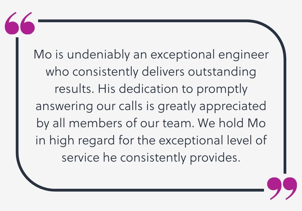 We are beyond grateful for the exceptional level of service that Mohammed Iqbal, 3rd Line Engineer, consistently provides to our clients. 

Thank you, Mo, for your hard work and commitment! 👏 #ClientFeedback #ServiceExcellence