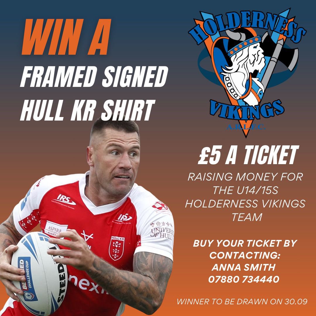 We are massive supporters of youth sport especially RL and we have managed to source a full framed signed <a href="/hullkrofficial/">Hull KR</a> shirt which we are raffling off for <a href="/HVikingsYouth/">HoldernessVikingsYth</a> 

All proceeds will go directly to the team so get in touch to get your tickets today 🔶🔷🔶🔷 

#UTV
