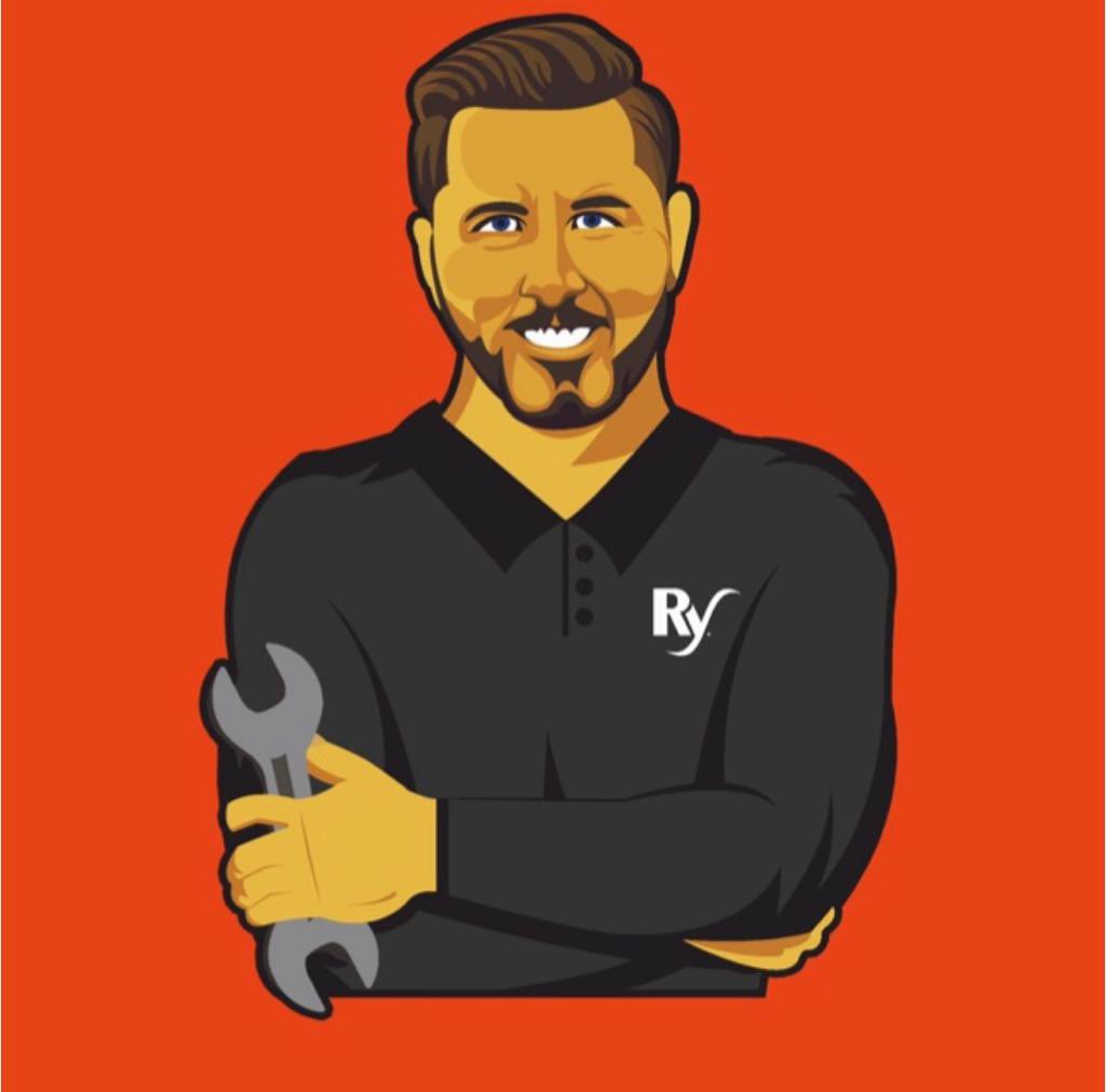 The_RyGroup's tweet photo. A cartoon of a 20 year old young man in 2008 who had a vision of building a company that offered multiple tradesman services. 15 years on and we are continuingly adding more #Ry vans onto the road along with the services Ry Group offer. The visuality became a reality. 💪🚚🍊 https://t.co/Ryps9afUK9
