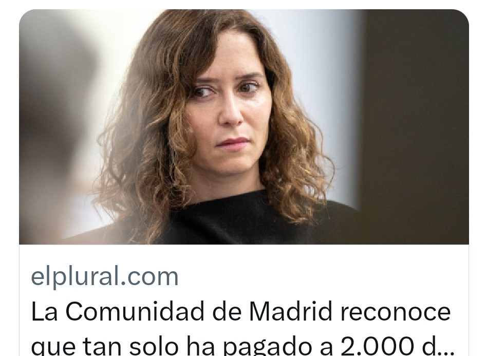 Silvia33domin's tweet photo. Ayuso recibe de Sánchez  32 millones para la ayuda alquiler a los jóvenes de los años 2022-2023 

Reconoce que solo ha pagado a 2.000 solicitantes, 6.500.000€ 
Donde están los otros 26 millones https://t.co/pV0Rc5iFWY