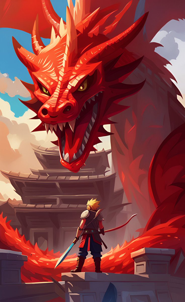 #artideas #artinspiration from #finalfantasy7 #cloudstrife #templeoftheancients #reddragon #battle #fight #dragons #dragon #aiart #fanart #ancienttemple #ff7 #ffvii #finalfantasyvii #squareenix #squareenixfanart #gamer #gaming #bossfight #bossbattle #monsterhunter #monster #boss