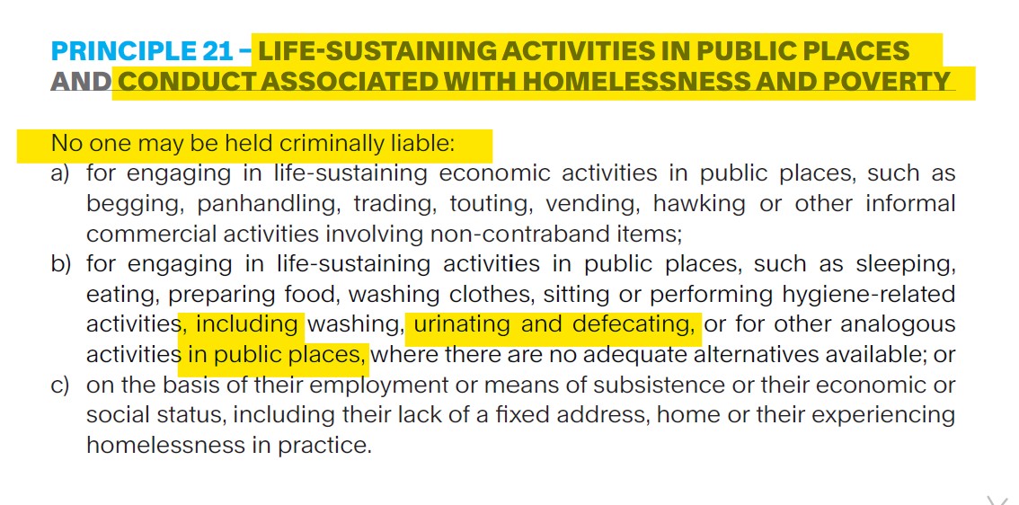 Defecating in the street is 'life-sustaining', and you will be able to argue that you can make any place filthy, because you're poor. 
Whatever happened to 'Cleanliness is next to godliness'?