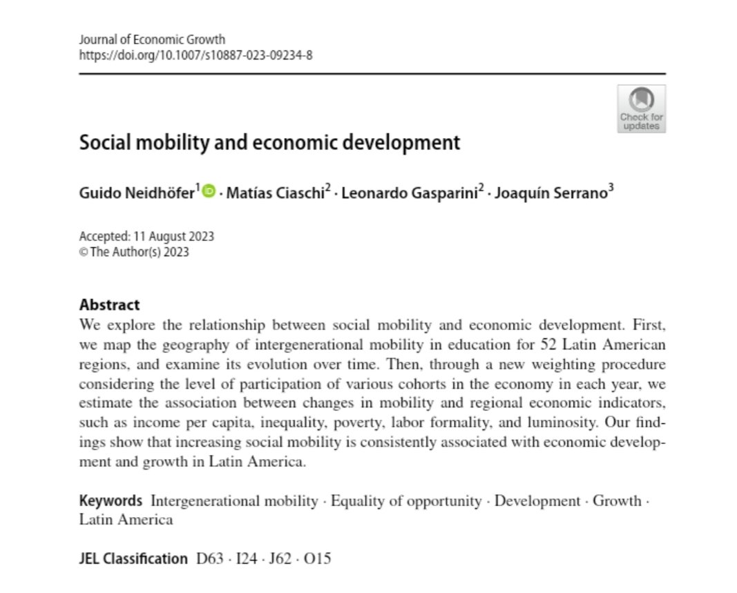 Guido Neidhöfer (@gneidhofer) on Twitter photo Social Mobility and Economic Development - published in the <a href="/j_econ_growth/">Journal of Economic Growth</a> and available in open access (thanks to Project DEAL): doi.org/10.1007/s10887… Social Mobility and Economic Development - published in the <a href="/j_econ_growth/">Journal of Economic Growth</a> and available in open access (thanks to Project DEAL): doi.org/10.1007/s10887…