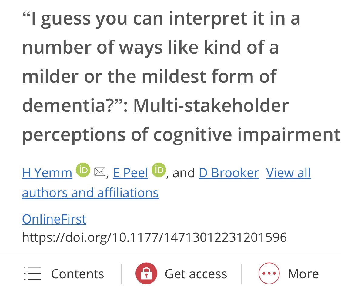 New paper in <a href="/DementiaJournal/">Dementia</a> led by <a href="/HeatherYemm/">Heather Yemm</a> - not open access but postprint will be in our Uni repositories or DM for pdf! See journals.sagepub.com/doi/pdf/10.117…