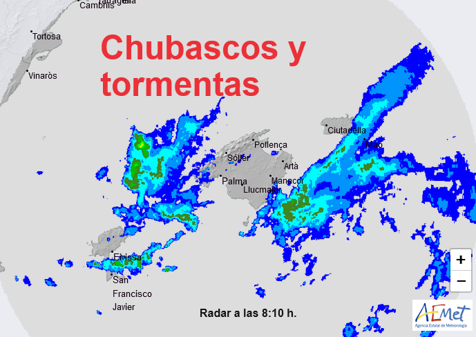 AEMET_Baleares's tweet photo. Cielo nuboso con chubascos ocasionales y dispersos que pueden ir acompañados de tormenta y con baja probabilidad de ser localmente fuertes, tendiendo por la tarde a remitir y a abrirse claros. Tmáx 26 a 30ºC con viento flojo del este y nordeste.
https://t.co/c9dazv1DFJ https://t.co/V5TqVPdoBm