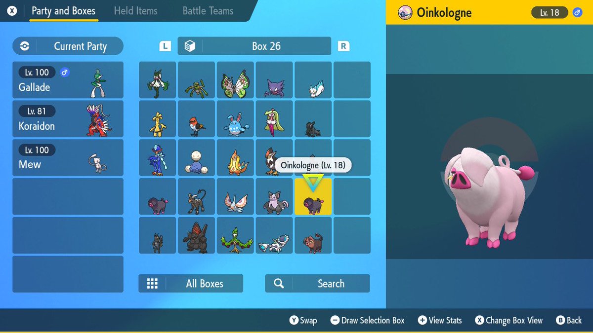 BladionZK696's tweet photo. Caught the entire shiny Lechonk line in two different games in less than 4 hours! Got my first shiny Lechonk in PoGo earlier tonight and then, after helping someone with Mewtwo, I got both genders of Oinkologne. On the SAME SANDWICH! https://t.co/i5S1fzcSzN