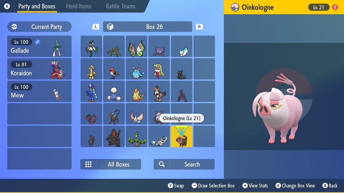 BladionZK696's tweet photo. Caught the entire shiny Lechonk line in two different games in less than 4 hours! Got my first shiny Lechonk in PoGo earlier tonight and then, after helping someone with Mewtwo, I got both genders of Oinkologne. On the SAME SANDWICH! https://t.co/i5S1fzcSzN