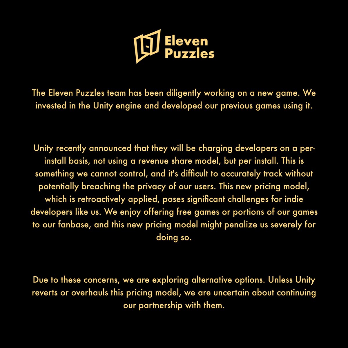 <a href="/unity/">Unity</a> just made pricing changes that deeply concern us. Here is our statement