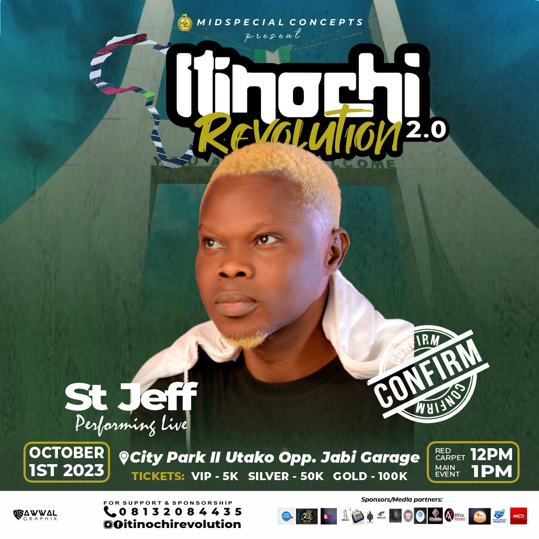 Midspecial1's tweet photo. St Jeff Jah Faru will be performing Live at #itinochirevolution on 1st Oct 2023β¦.
Go grab ur ticket asap aguvi Dor Sharp
No reason to miss out on this
Dm or chat 08132084435 via WhatsApp to get ur tickets
#AppleEvent #E2DWORLD #ebirapeople #proudlyAnebira #ebiraculture https://t.co/mA1M9YHqut
