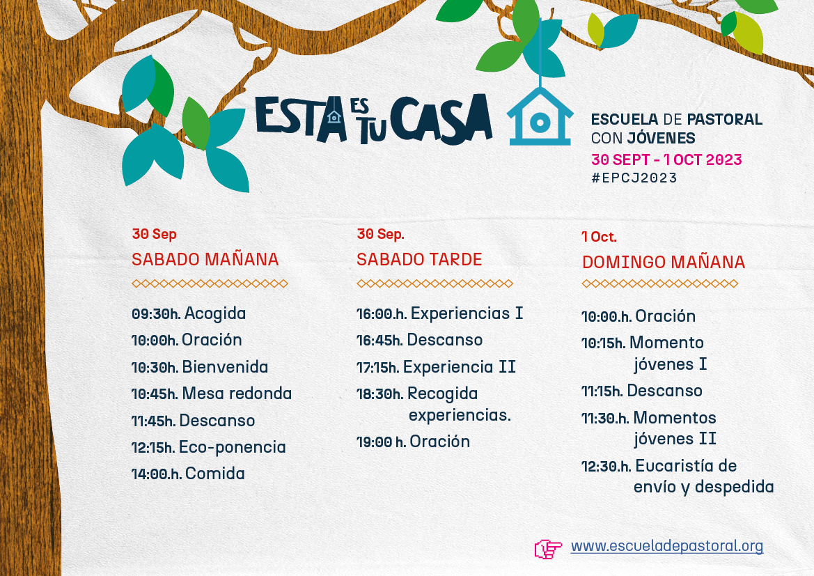 Compartimos el programa de "Esta es tu Casa", propuesta de las Escuela de Pastoral con Jóvenes de este año que tendrá lugar en Madrid el 30 se septiembre y 1 de octubre ;)

escueladepastoral.org/programa-de-la…

#EstaEsTuCasa #epcj2023
