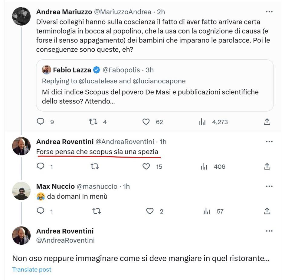 L'accademia Italiana, una piccola parte ovviamente,:
Il Popolino
La Gogna 
Il Classismo
Il sentirsi superiore
Lo screditare l'interlocutore
Al posto del Sig. <a href="/Fabopolis/">Fabio Lazza</a> poteva esserci chiunque, un debole, un fragile, un depresso, un violento

Questi atteggiamenti vanno combattuti
