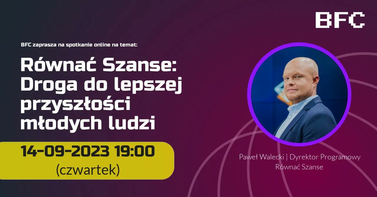 BoredFounders's tweet photo. 🔥 Już dzisiaj o godzinie 19:00 widzimy się na Zoom z przedstawicielami Fundacji Równać Szanse 🔥

Temat: Równać Szanse: Droga do lepszej przyszłości młodych ludzi
Prezenter: Paweł Walecki | Dyrektor Programowy

Po link do spotkania napisz komentarz.

Zapraszamy
Zespół BFC https://t.co/IeIm6EmmIp