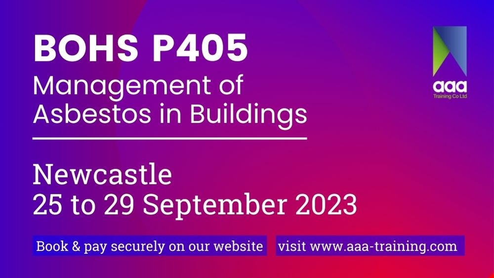 🚨 Newcastle! Boost your asbestos management skills with our BOHS P405 Course! 🏢🛠️
📆 25-29 Sept 2023
🌟 BOHS Certified, Expert Trainers
🦺 Safety starts with you! 

👉 Book now: ow.ly/1k1s50PLaTy

#AsbestosManagement #BOHS #P405 #Newcastle 🏗️🔒