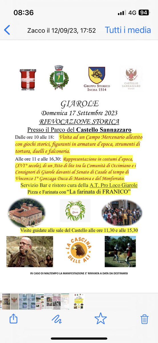 CastelloSannazz's tweet photo. Vi aspettiamo domenica. Rievocazione storica e visite guidate al castello https://t.co/P6pP1HSqGg