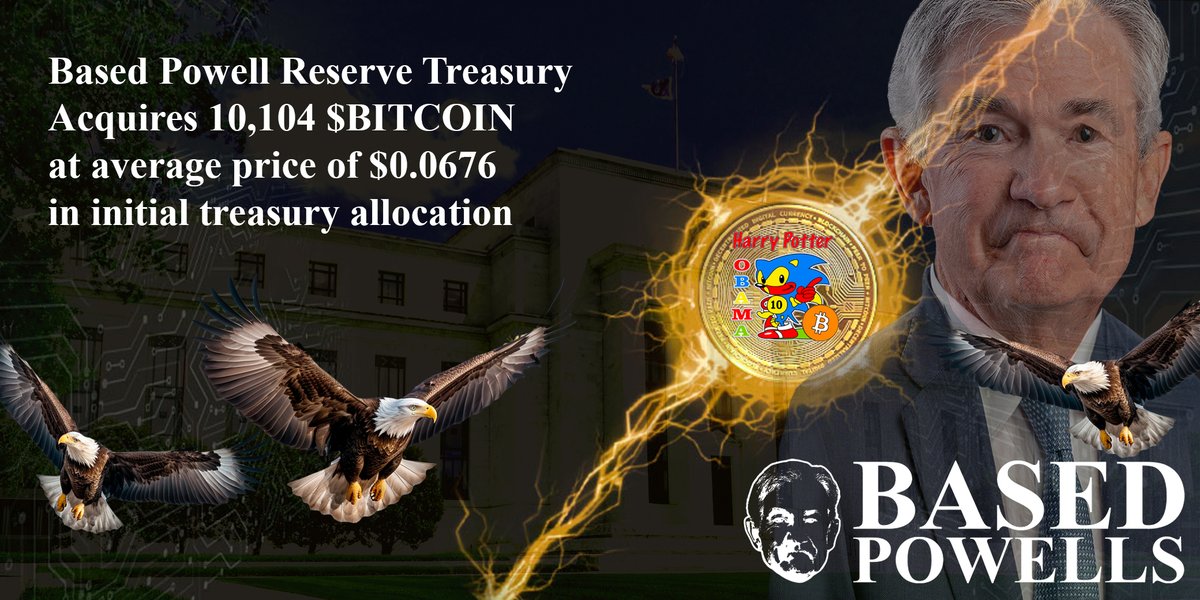 basedpowells's tweet photo. The Based Powell Reserve Treasury has purchased  ~10,100 $bitcoin for 0.42 ETH at an average price of ~$0.0676 per $bitcoin.
#BasedPowells #HarryPotterObamaSonic10Inu https://t.co/phLB4dPyAI