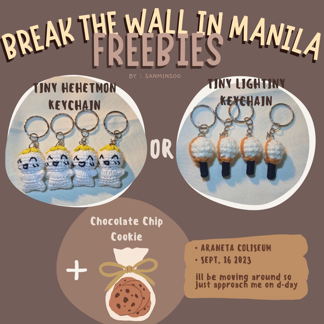 sanminsoo's tweet photo. ˙˚ʚ ATEEZ BREAK THE WALL IN MANILA ɞ˚

Hehetmon and Lightiny crochet keychain

ᜊ limited quantity
ᜊ rt and like
ᜊ will just post what ill be wearing on d-day (dahil magiikot ang anteh nyo)

#ATEEZ #에이티즈 #FilotinyFreebies #TheFellowship 
#Break_The_Wall_MNL https://t.co/5GYWl7a6pI