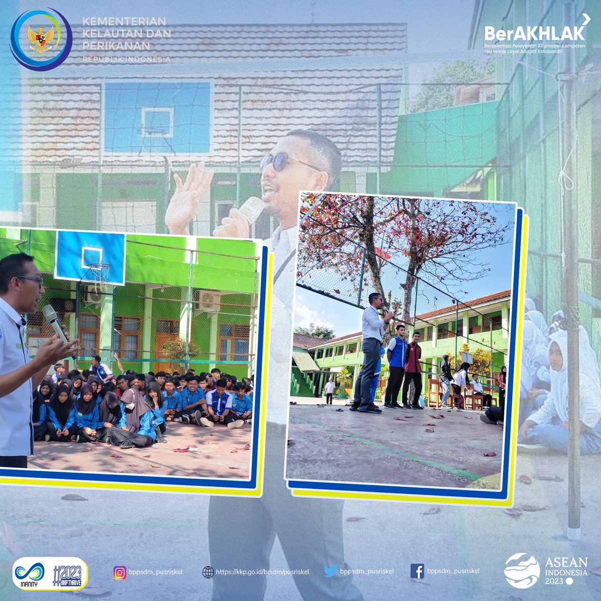 pusriskel's tweet photo. Pangandaran (13/09/23) Tim #PIAMARI  bersama dua instruktur kelautan dari @RISET_BUNGUS  memberikan sosialiasi dan edukasi jenis  bencana laut pesisir serta upaya mitigasinya yang disampaikan oleh Wisnu dan Guntur. 
@kkpgoid @bppsdm_kp #KKPThrive https://t.co/OUYJdpCIVn