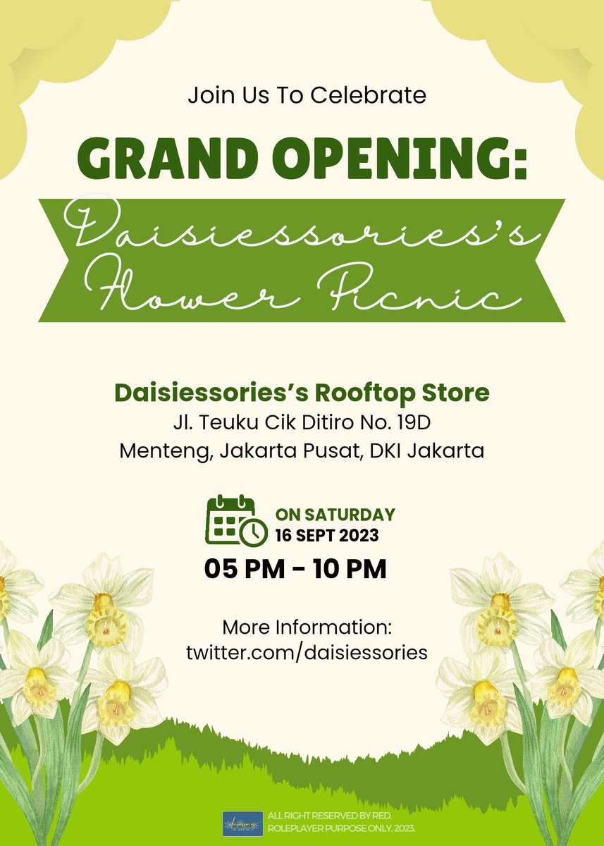 daisiessories's tweet photo. ㅤ

𝒅𝒂𝒊𝒔𝒊𝒆𝒔𝒔𝒐𝒓𝒊𝒆𝒔 ...yang akan diadakan di tanggal 16 September 2023 💛🎉

Semuanya boleh dateng! Karena akan terbuka untuk umum. Sst, untuk yang kemarin kehabisan products yang disuka, kita akan restock kembali dari hari H ya.

Kami tunggu kedatangannya 💛🎉😉

ㅤ https://t.co/BPkQGTQ5gY