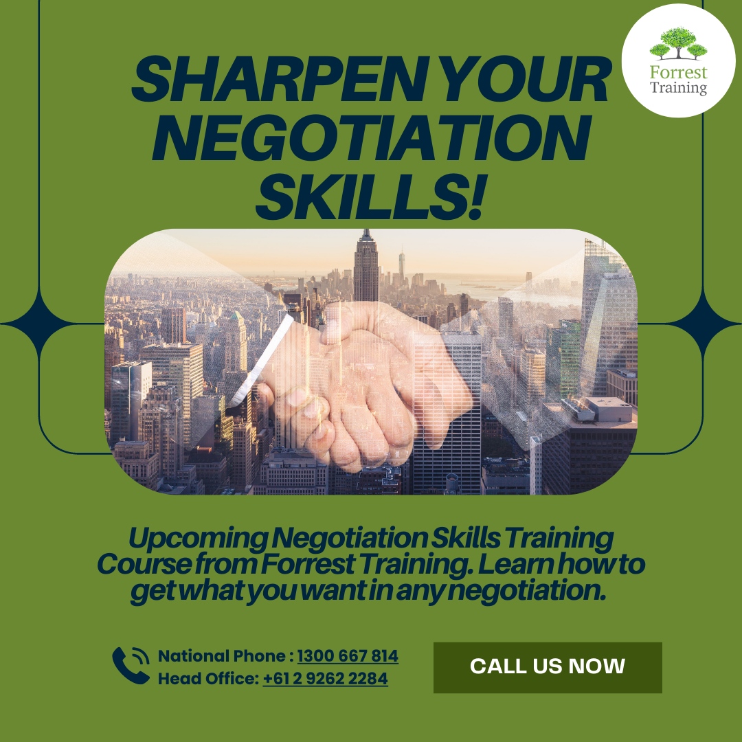 Rogerd681's tweet image. Sharpen your negotiation skills!

Upcoming Negotiation Skills Training Course from Forrest Training. Learn how to get what you want in any negotiation. 

Call us now!
National Phone: 1300 667 814
Head Office: +61 2 9262 2284

#forresttraining #BeAProfessional #negotiationskills
