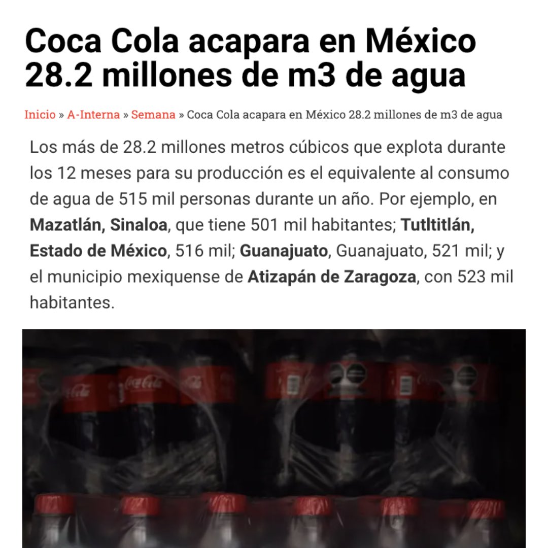NutriCOI's tweet image. Un ejemplo más de #GreenWashing corporativo por parte de @CocaCola, la empresa que más agua potable acapara en nuestro país. ¿Sabías que se necesitan aproximadamente 200 litros de #agua para producir un litro de #refresco?
 ¿Tu qué opinas? 👇🏼