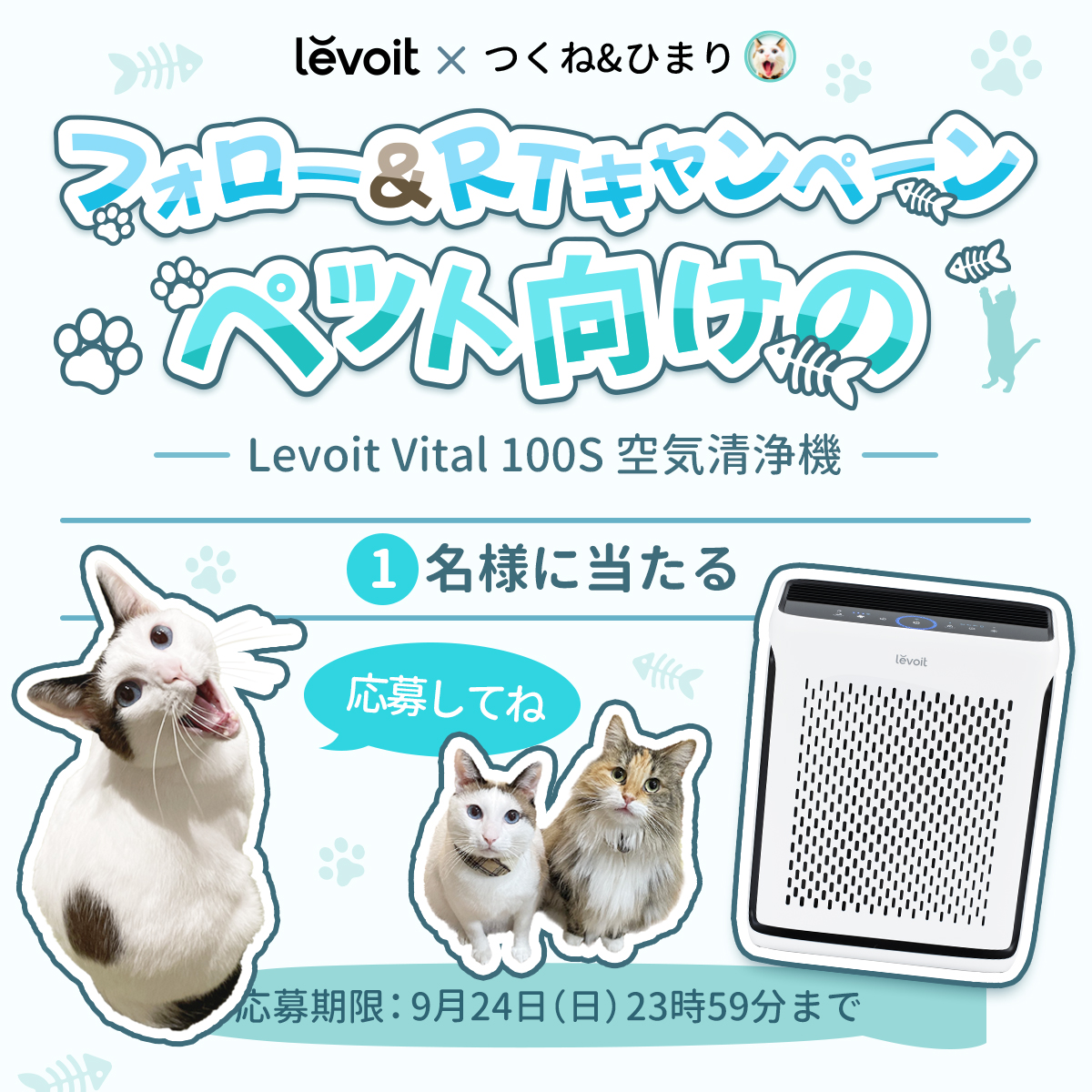 tsukune216's tweet photo. Levoit×つくね&amp;ひまり
プレゼントコラボ✨

抽選で1名様に
ペットのいる家庭向け空気清浄機
#LevoitVital100s をプレゼント‼️

【応募方法🎁】
①@VeSyncJapan　をフォロー
②このポストをRT

※当選者にはDMが届きます。 商品は10月初旬頃の発送となります。 （※国内発送のみ）
#懸賞 #キャンペーン https://t.co/pMuu9A0C1k