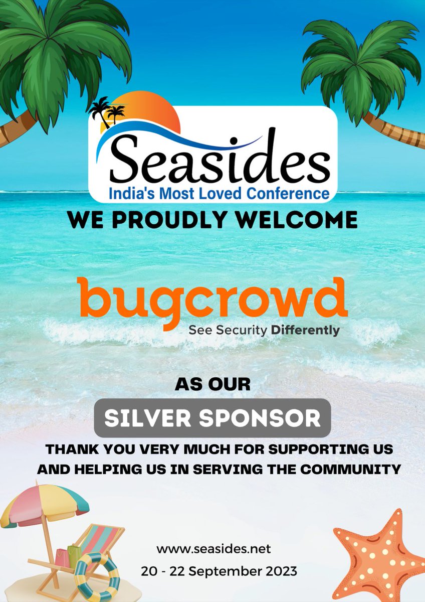 Bugcrowd's tweet image. Countdown begins! Just 1 week until the #Seasides Infosec Conference, happening Sept 20-22. Bugcrowd is proud to be a sponsor of @seasides_conf! Don't miss out! tinyurl.com/yc578hua #infosec #cybersecurity