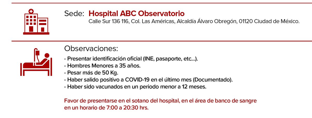 ERIKCAMACHOTV's tweet photo. 🚨 Ayuda por favor!

Se solicitan donadores de plasma para mi compañero Santos Mondragón.

Por favor acudir al Hospital ABC de Observatorio, CDMX. 

Requisitos:
-Hombres menores a 35 años
-Positivos a COVID-19 en el último mes (documentado)
-Vacunados en el último año

Gracias! 🙏🏻