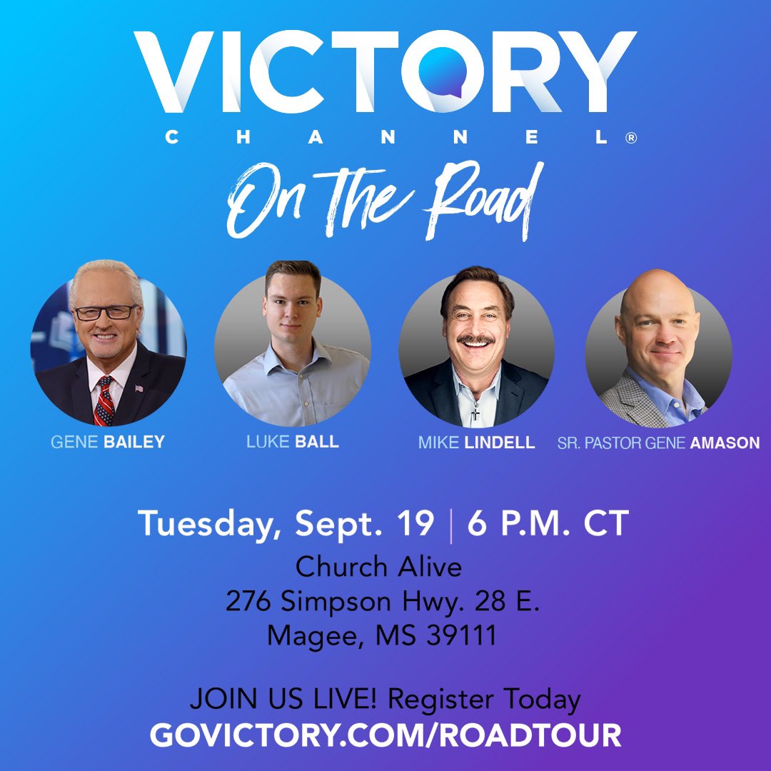 GoVictoryTV's tweet photo. We are SO excited about the upcoming Victory Channel Road Tour happening on Sept 17-21! 

Third Stop - Magee, Mississippi! 

For dates, locations &amp; event info, go to https://t.co/3Wz2BOmtFk 

#victorychannel #flashpointarmy #thirdstop #magee #Mississippi https://t.co/qyXrw3KC1M