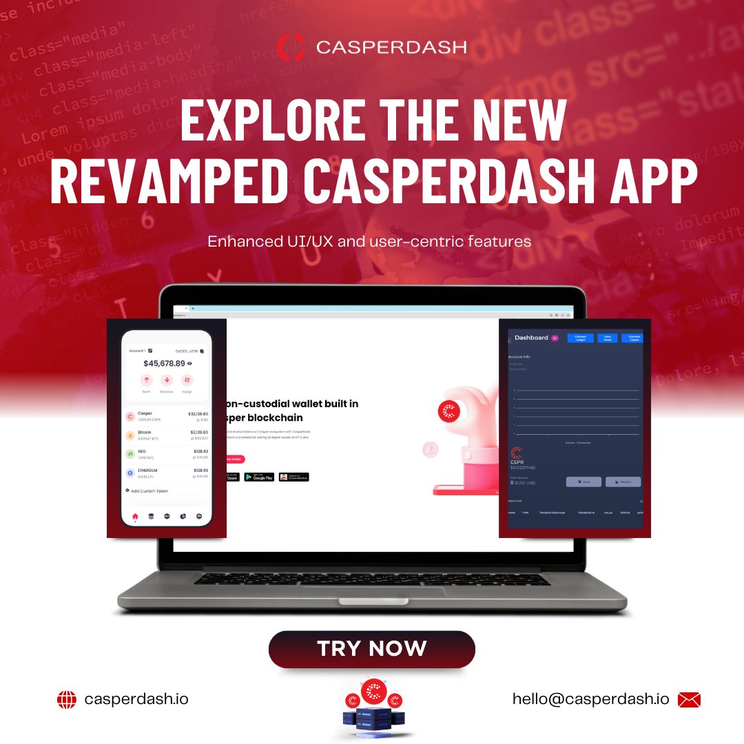 casperdash_io's tweet photo. ๐ฑIt's time to explore the revamped CasperDash app!
๐จWith enhanced UI/UX and user-centric features, managing your crypto has never been more convenient.
Available on App Store, Google Play, Chrome Web Store and #CasperDash Web App. Dive in today!๐