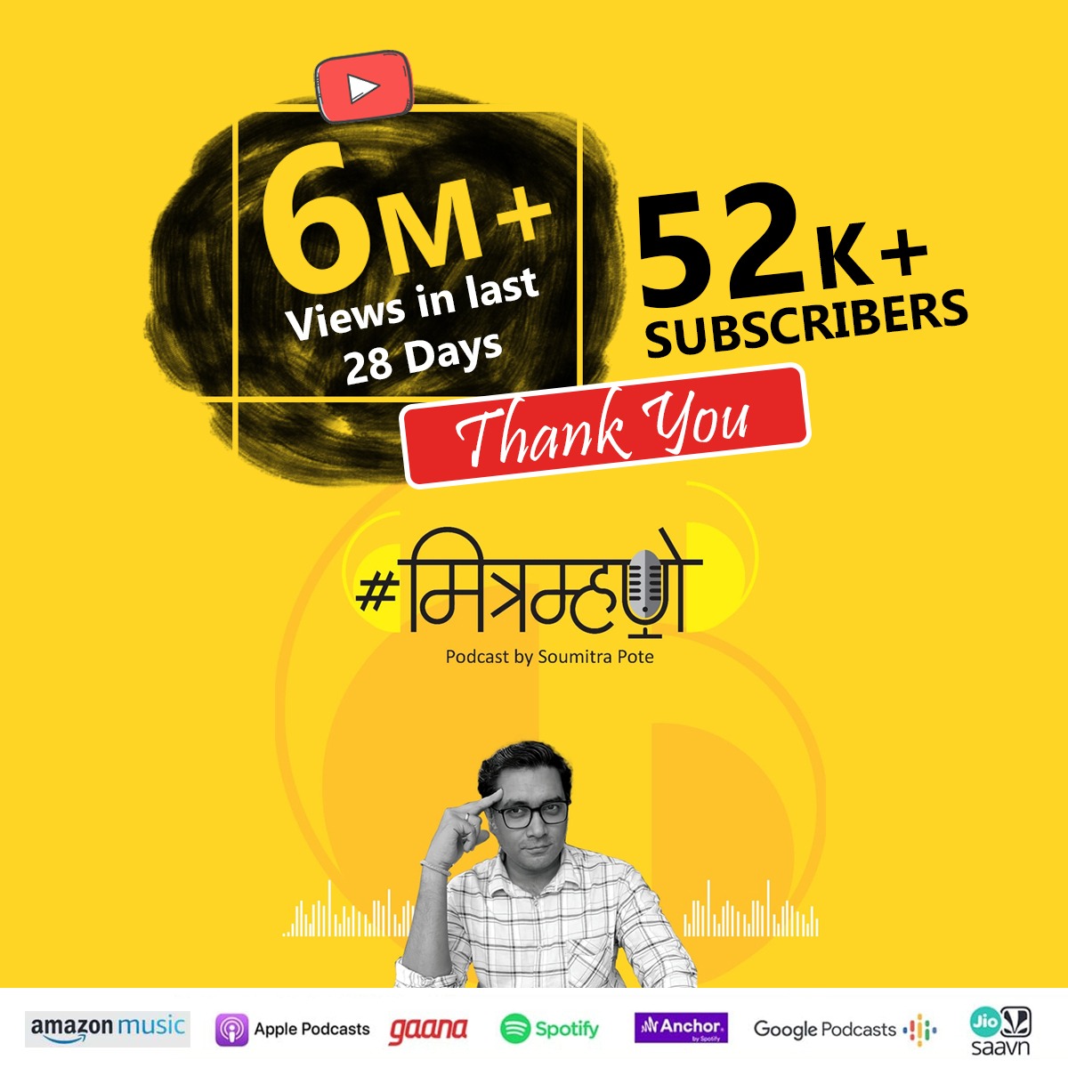 💫GoodNews
💛चांगली माणसं जोडली जाताहेत.
💛भले ते घडो.
 गेल्या 28 दिवसात तब्बल 60 लाख लोकांपर्यंत आपण पोहोचलो आहोत. हे सगळं श्रेय केवळ तुमचं आहे
💛 माझा गर्व आपण सर्व.
चॅनल सबस्क्राईब केलं नसेल तर पटकन करा.
कमेंट्समध्ये लिंक देतो आहे.
🙏🏼 #मित्रम्हणे #soumitrapote
#Team