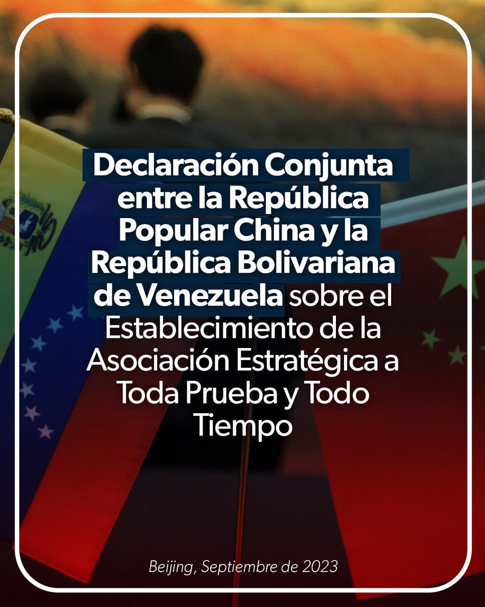 A TODA PRUEBA Y A TODO TIEMPO. Así quedan elevadas las relaciones estratégicas entre la República Bolivariana de Venezuela y la República Popular China. 

Conoce aquí la declaración: bit.ly/3ZiIb2v