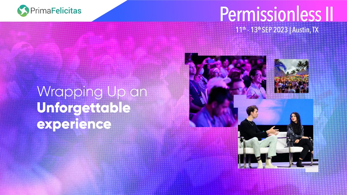 Prima_felicitas's tweet photo. ✨Wrapping Up an Unforgettable experience at #PermissionlessII!✨
#PermissionlessII was an incredible gathering of #crypto enthusiasts and builders. The discussions, connections, and memories made will shape the future of #DeFi.
#PrimaFelicitas #Web3Event #BlockchainEvent https://t.co/i4R6LXRx24