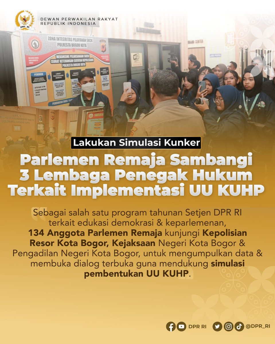info_maz_eh's tweet photo. Parlemen Remaja merupakan salah satu program Sekretaris Jenderal DPR RI untuk mengedukasi tentang demokrasi & keparlemenan.
Ada yg menarik, dimana UU kontroversial yaitu hukum*an mati di Polresta Bogor Kota.
#SetjenDPR
#ParlemenRemaja https://t.co/hx6X10IUi0