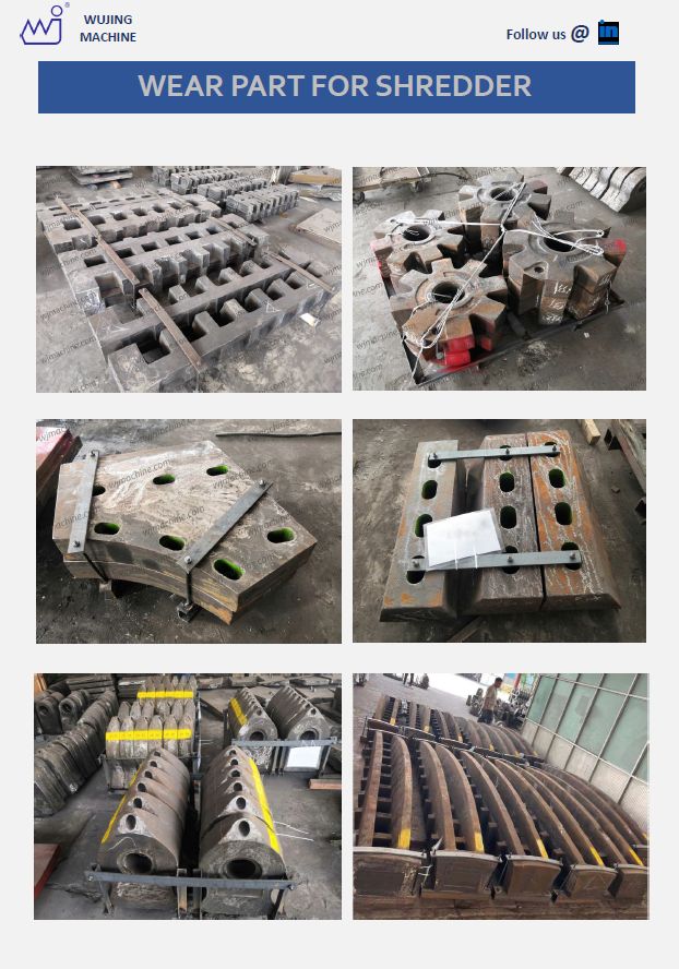 In addition to crusher wear parts, WUJING also produces the high-quality wear parts for Metal Shredders with high manganese steel, including:

- Hammer
- Pin Protector
- Anvil
- Grate
- Front Wall
- Top Grid
- Side Liner

#shredderparts #casting #highmanganesesteel #foundry