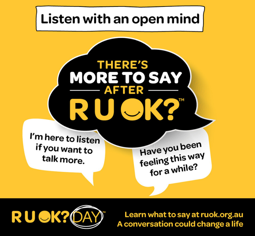 Woden_CS's tweet photo. There is more to say after #AreYouOk?
Step Two: Listen with an open mind π
β’ Donβt rush the conversation
β’ Take what is said seriously.
β’ Encourage them to explain
β’ Silence is okay
#WCS #WCScommunity #MentalHealth #Areyouok? #RUOKDay #RUOKDay2023 https://t.co/1R417Pj9kj