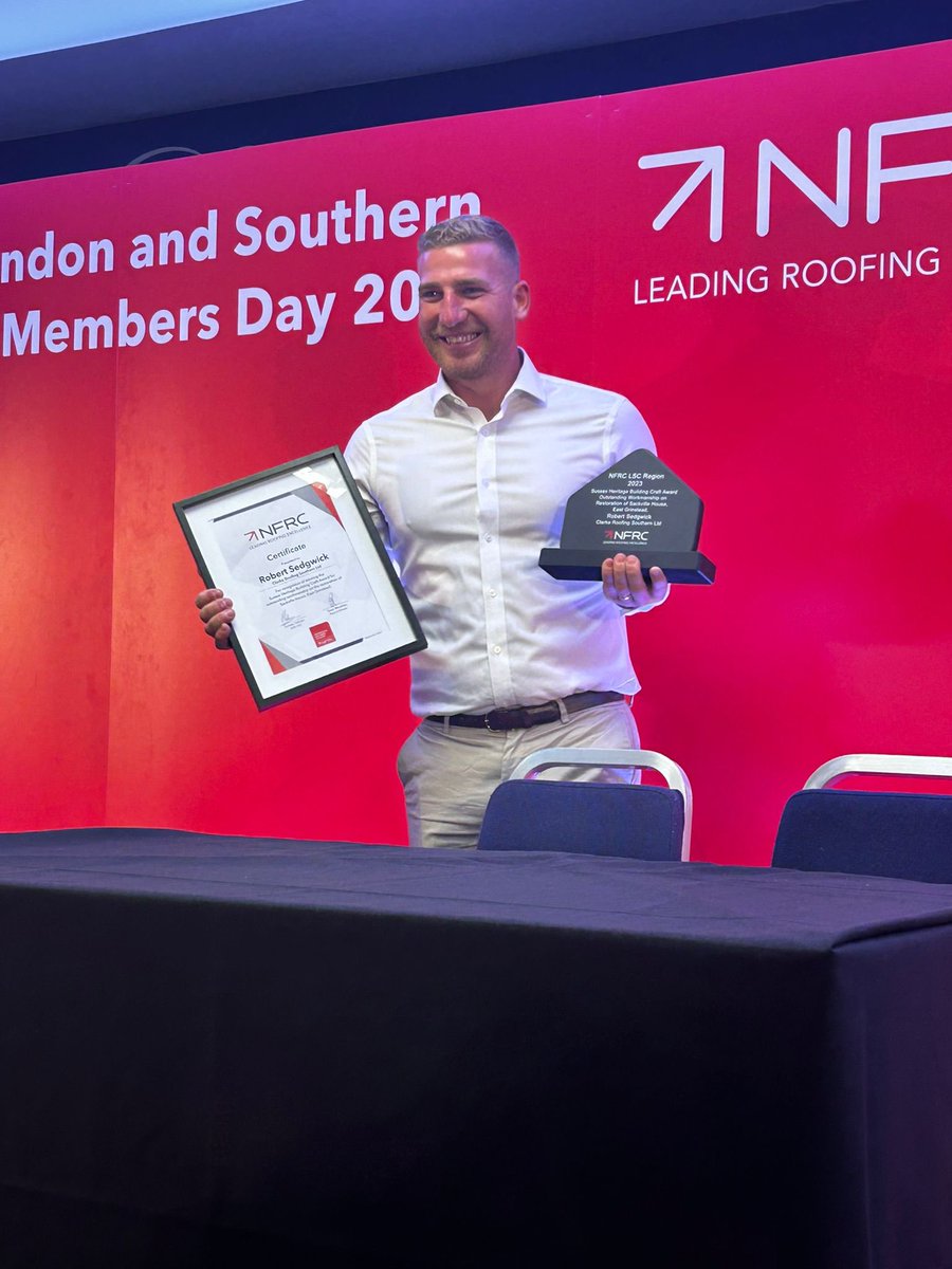 We were delighted for one of our craft roofing operatives, Rob Sedgwick, who picked up an award at the @TheNFRC London & Southern Counties Region members day last week for his Outstanding Workmanship on our roofing restoration project at Sackville House in East Grinstead. 🎉👏🏻