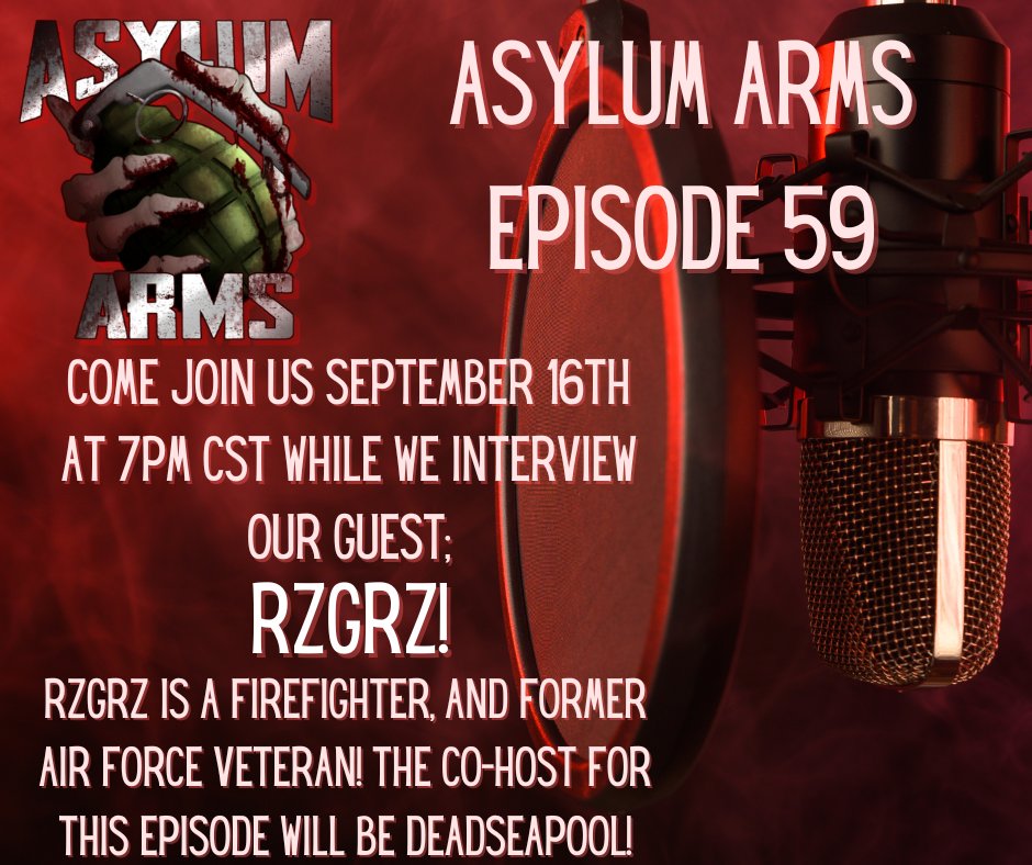 AsylumArms's tweet photo. Be sure to tune in this Saturday, September 16th at 7pm CST! We will be interviewing RZGRZ, an Air Force Veteran and current Firefighter. Hope to see you there.
#Podcast #AirForce #Veteran #Firefigher #FirstResponder #Activeduty #TwitchPodcast https://t.co/3UPB2obWc0