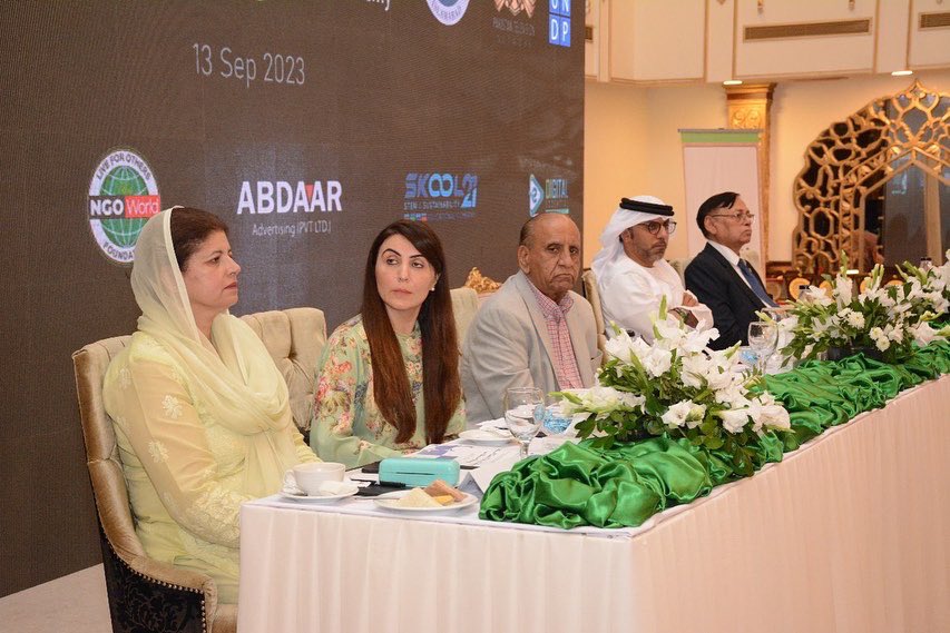 uaeembassyisb's tweet photo. H.E. Hamad Obaid Al Zaabi, UAE Ambassador in Islamabad, participates as guest of honor in the National Youth Policy Dialogue on Climate Change, organized by SDGs Academy Pakistan in collaboration with UNDP and COMSATS University, and delivers a speech on UAE’s efforts to empower youth against the challenge of climate change. #COP28