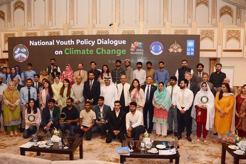 uaeembassyisb's tweet photo. H.E. Hamad Obaid Al Zaabi, UAE Ambassador in Islamabad, participates as guest of honor in the National Youth Policy Dialogue on Climate Change, organized by SDGs Academy Pakistan in collaboration with UNDP and COMSATS University, and delivers a speech on UAE’s efforts to empower youth against the challenge of climate change. #COP28