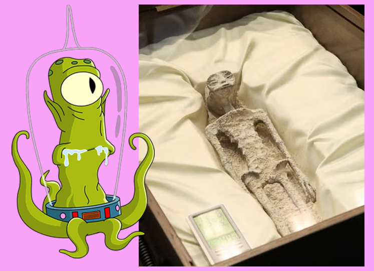 KitSinclair's tweet image. The alien in Mexico can't be real because it looks nothing like Kang from The Simpsons and we all know how accurate those Simpsons predictions can be.

#Aliens #alien #TheSimpsons #MexicoAlien