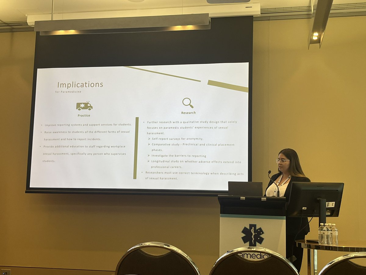 jlynnbolster's tweet image. @Hannah_Stack_ presenting the results of her systematic scoping review which looked at paramedic and medical students’ experiences of sexual harassment during clinical placements. 

Addressing gaps in knowledge and process with reporting structures is a 🔑 priority.