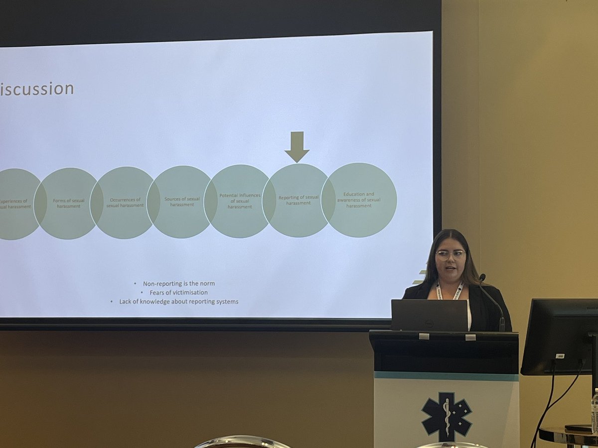 jlynnbolster's tweet image. @Hannah_Stack_ presenting the results of her systematic scoping review which looked at paramedic and medical students’ experiences of sexual harassment during clinical placements. 

Addressing gaps in knowledge and process with reporting structures is a 🔑 priority.