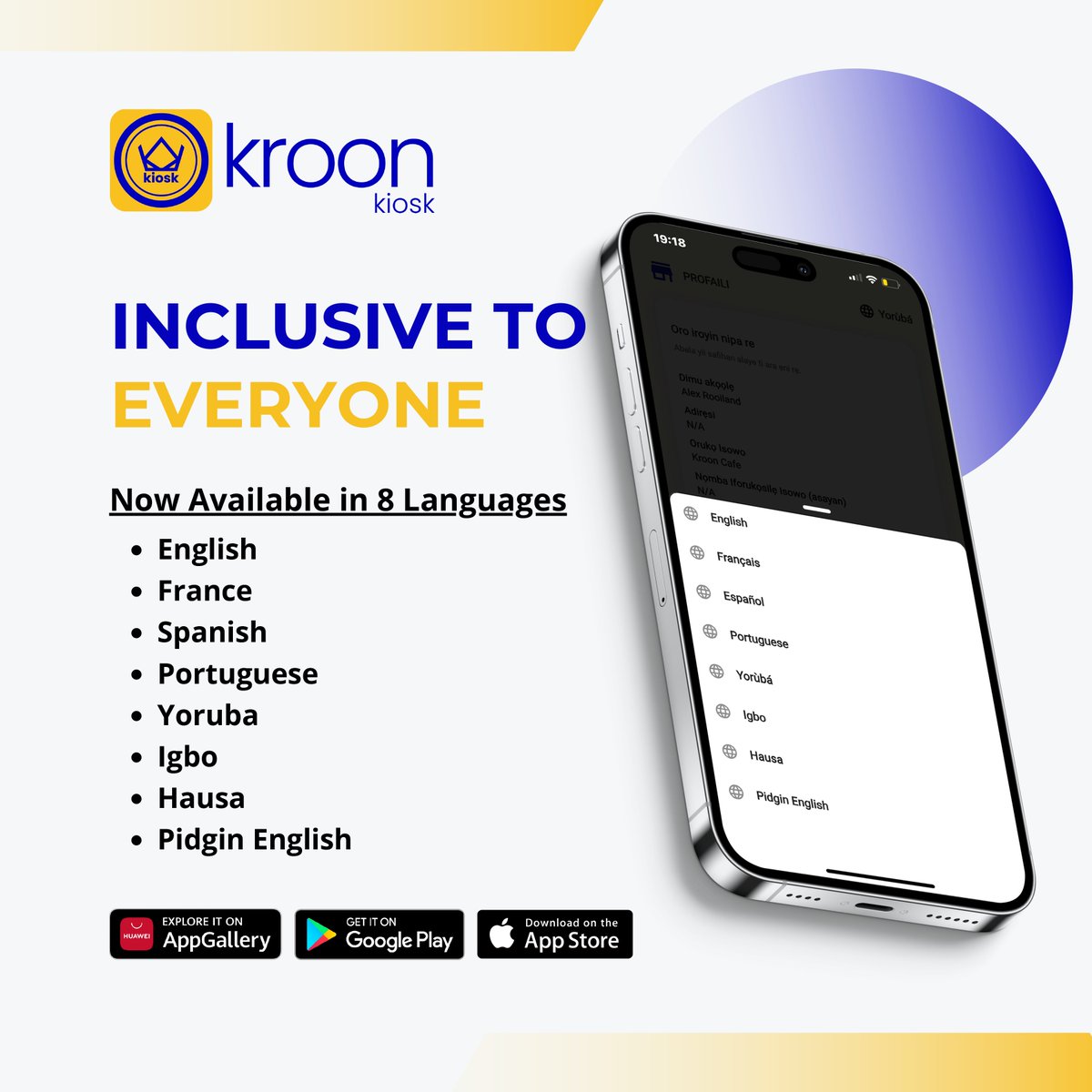 Breaking barriers, one language at a time! 🌍📲 Kroon Kiosk app is now available in 8 languages, making it easier than ever for business owners around the world to thrive. Connect, create, and conquer with us! 🚀💼 #KroonKiosk #InclusiveBusiness #GlobalReach