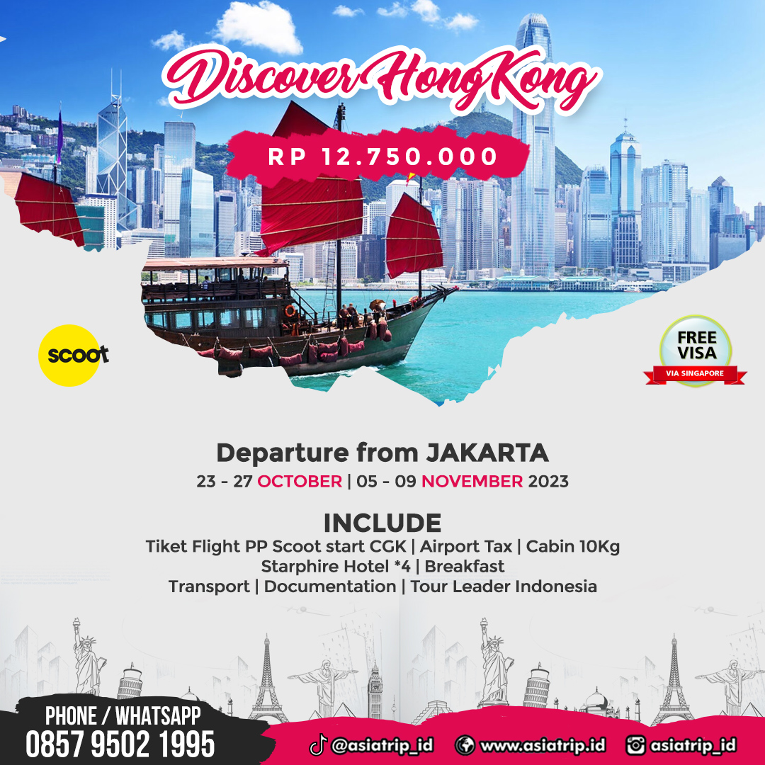 asiatrip_id's tweet photo. Discover #HongKong 🇭🇰
#BebasVisa

23 - 27 OCTOBER | 05 - 09 NOVEMBER 2023

#Min 8 Pax Rp 12.750.000 /org
6 - 7 Pax Rp 14.250.000 /org
4 - 5 Pax Rp 16.500.000 /org
2 - 3 Pax Rp 19.950.000 /org

#INCLUDE
Tiket Flight PP Scoot start Jakarta
Airport Tax
Cabin 10Kg
Starphire Hotel *4
Breakfast
Transport
Documentation
Tour Leader Indonesia

#EXCLUDE
- Lunch & Dinner

#OPTIONAL
- Tiket masuk wisata berbayar*

#Bisa start dari:
Surabaya / Bali (Harga Menyesuaikan)

Kami juga menerima request private trip
Bebas pilih tanggal & tanpa minimal peserta

#ITINERARY https://t.co/gaGWlzf20o

#ResellerWelcome

#Pendaftaran @asiatrip_id
WhatsApp: 0857 9502 1995