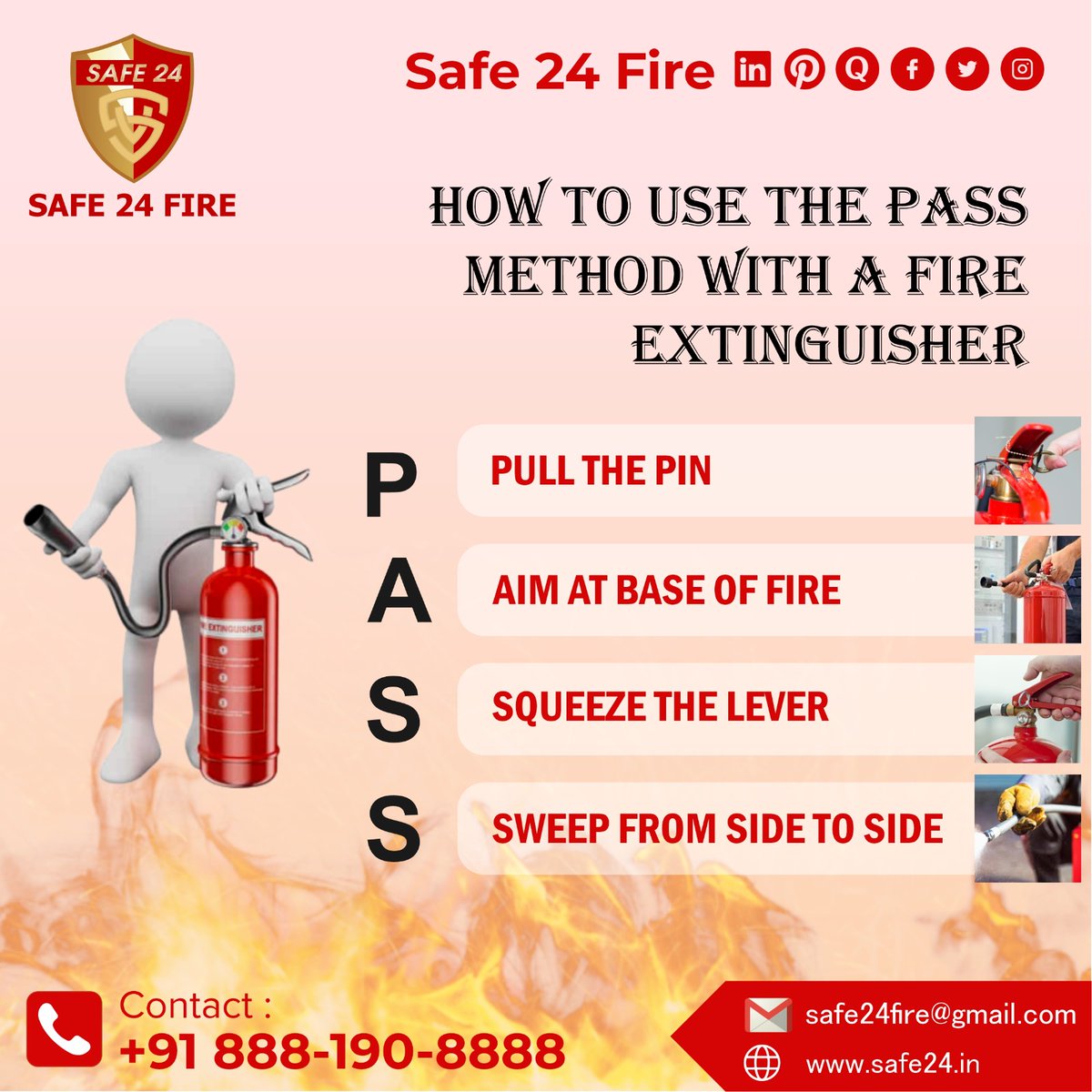safe24fire's tweet image. &quot;Fire Safety Made Simple: Remembering PASS for Extinguisher Use&quot;

Safe 24 Fire
Buy Now
safe24fire@gmail.com
Call Us - 8881908888
#PASSMethod
#SafetyFirst
#FireSafety
#SmokeAlarm
#ProtectYourSpace
#EmergencyPreparedness
#FirePrevention
#FireSafetyProducts
#SafetyEquipment