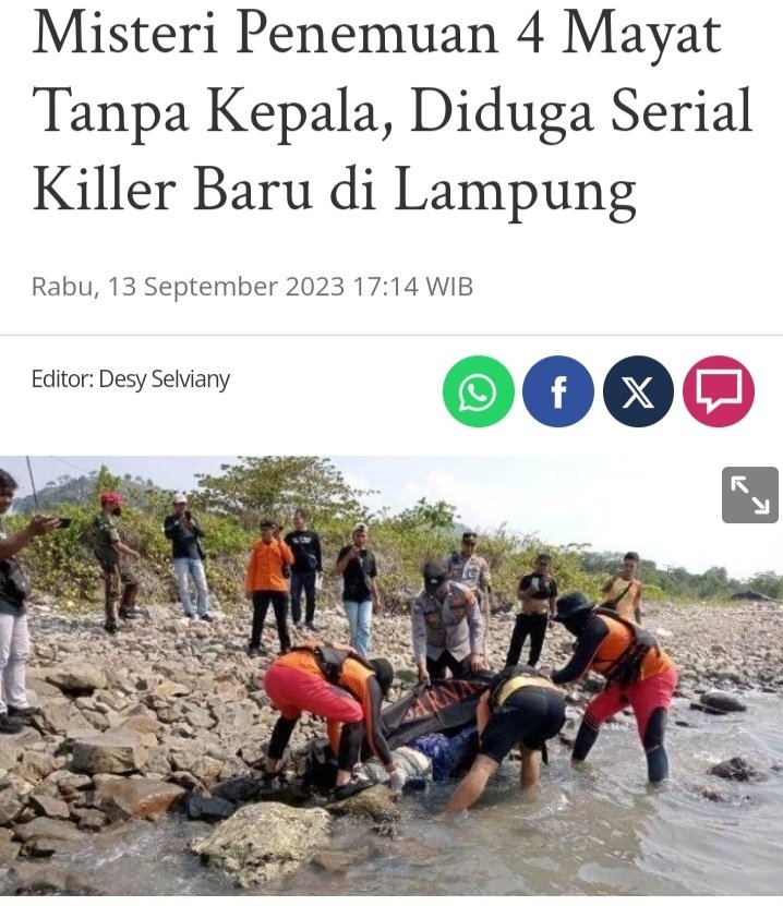 creepylogy_'s tweet photo. – Mayat tanpa kepala di Lampung, benarkah ulah pembunuh berantai? –

Memang gampang membikin judul menakutkan seperti ini, serial killer di Lampung, mutilasi, dan orang-orang bisa terpengaruh. Padahal amat mungkin ini cuma kerja alam biasa, yakni dekomposisi. 

Utas. https://t.co/EVYtVaxu5g