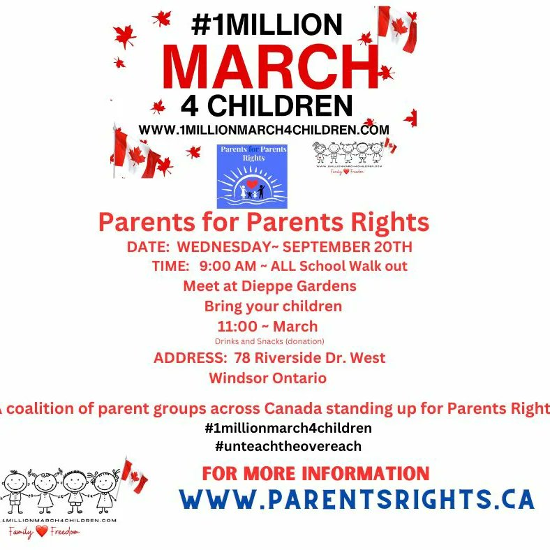 Parents_4Rights's tweet photo. SEPT. 20 WINDSOR, ONTARIO
#windsorontario #parentsrights #yqg #1MillionMarch4Children #leaveourkidsalone #EducationNotIndoctrination #unteachtheoverreach #handsoffourkids #parentsonguard #parentsunite #momarmy #dadarmy #ontariocanada https://t.co/yl8537I6ZG